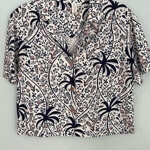 Joie Linen Blend Tropical Short Sleeve Button Up Shirt Summer Hawaiiian Size M